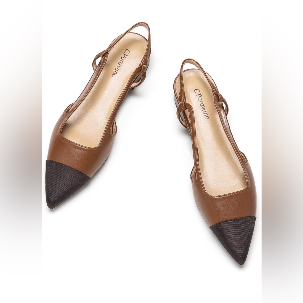 C.Paravano Pointed Toe Slingback Flats Comfort Heeled Sandals Slip-On